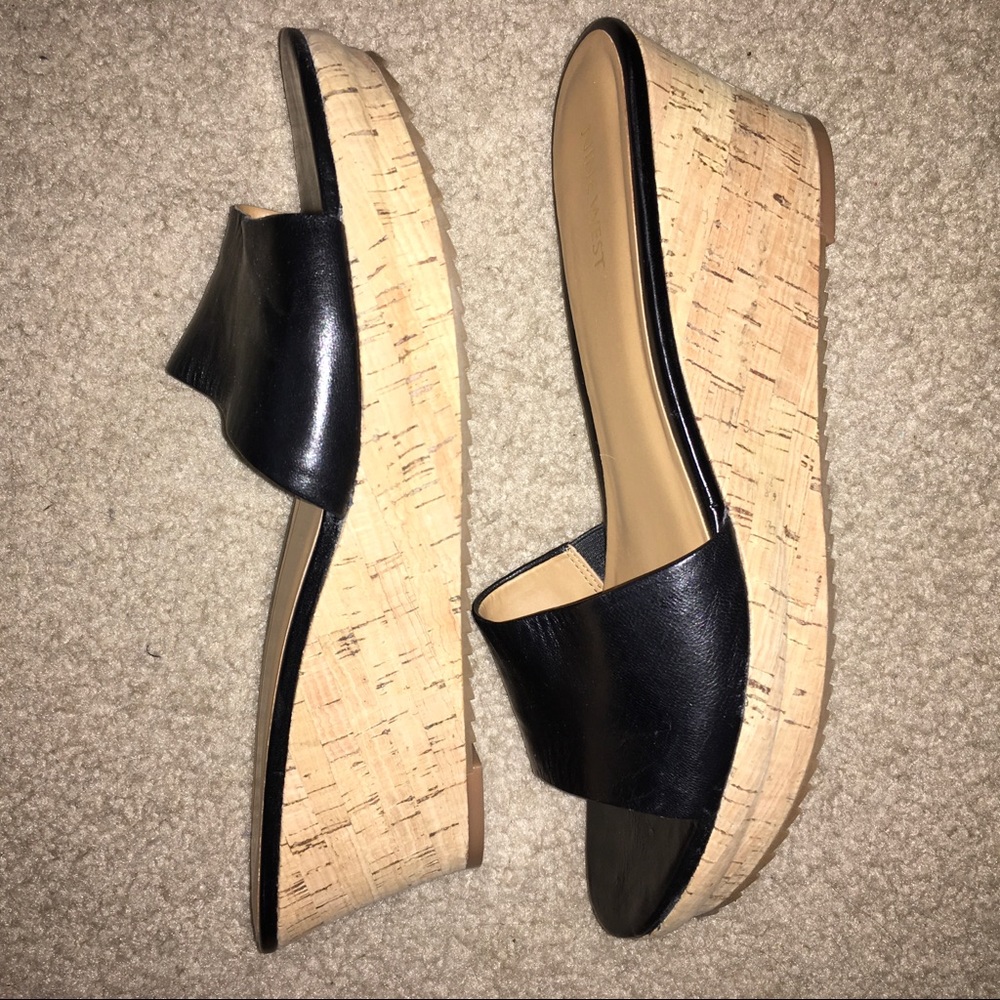 Nine West Cork Wedges w/ Black Leather Tops